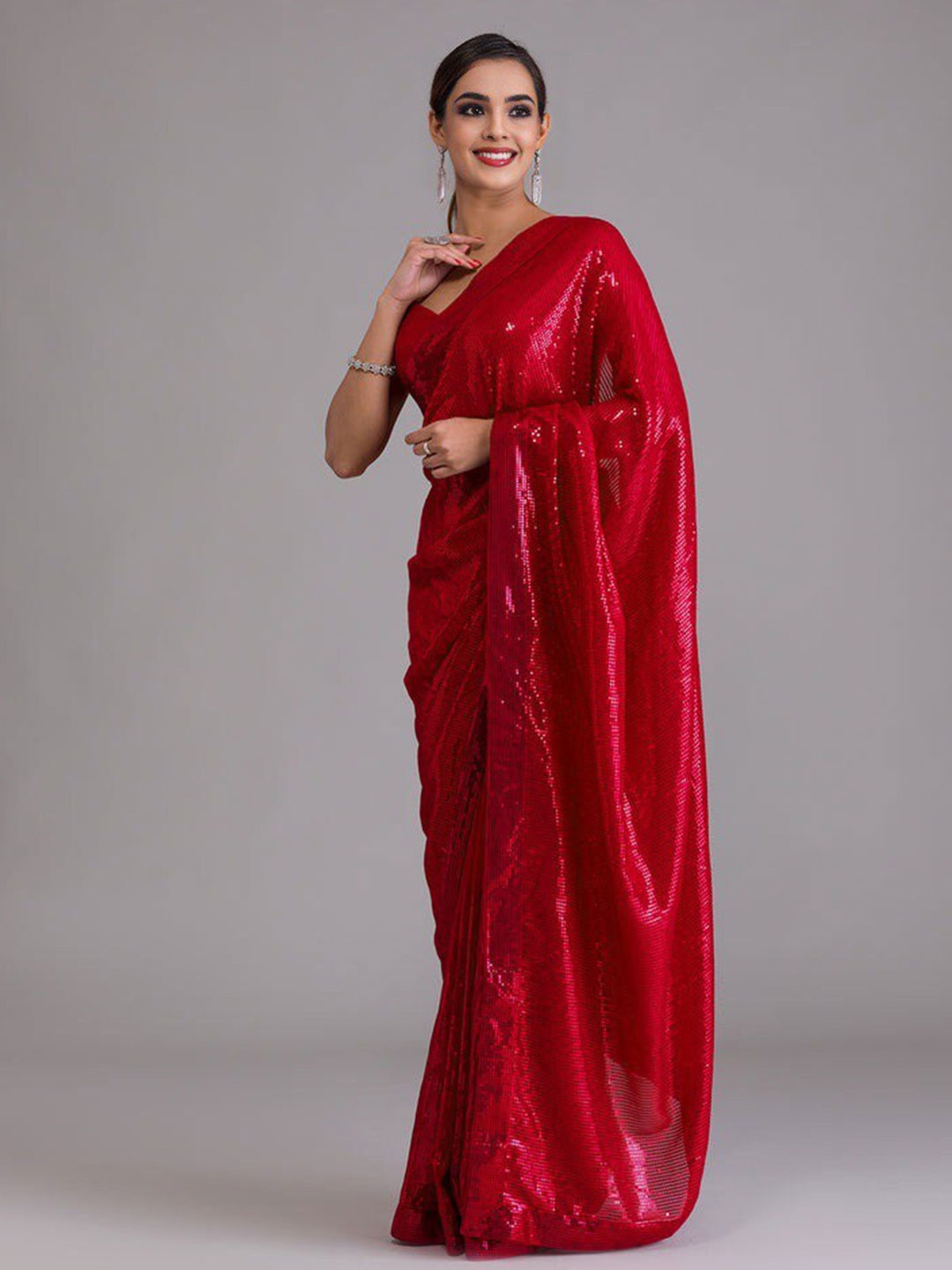 

ANJANI TEXTILE Sequinned Embellished Saree, Red