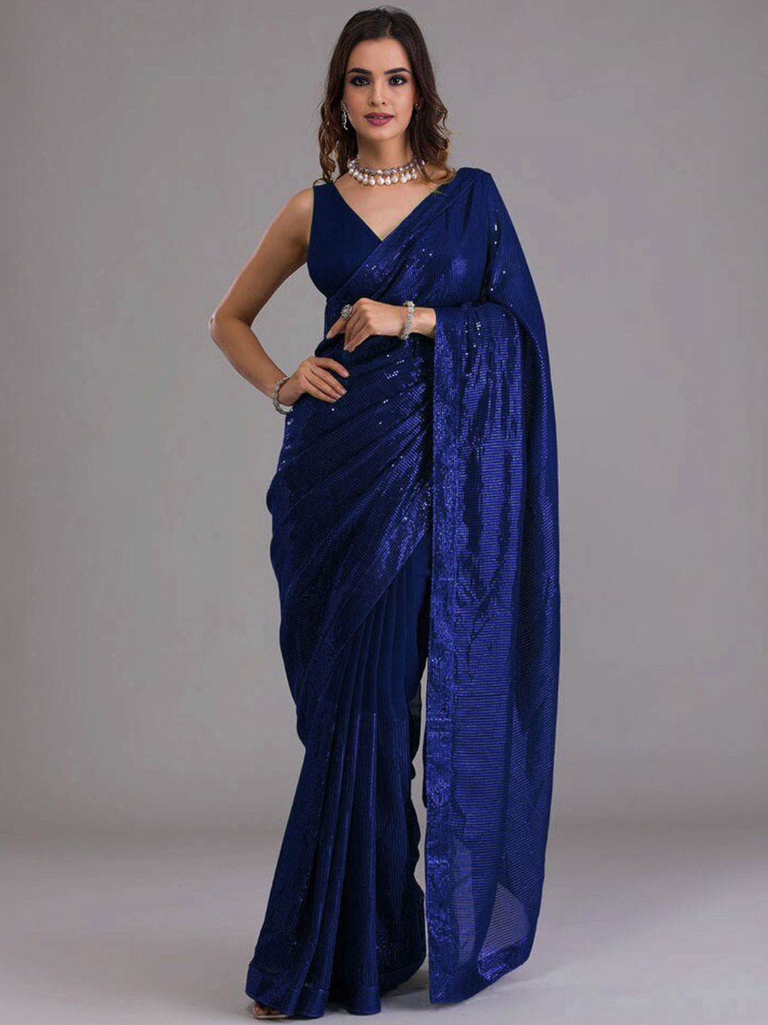 

ANJANI TEXTILE Sequinned Embellished Saree, Blue