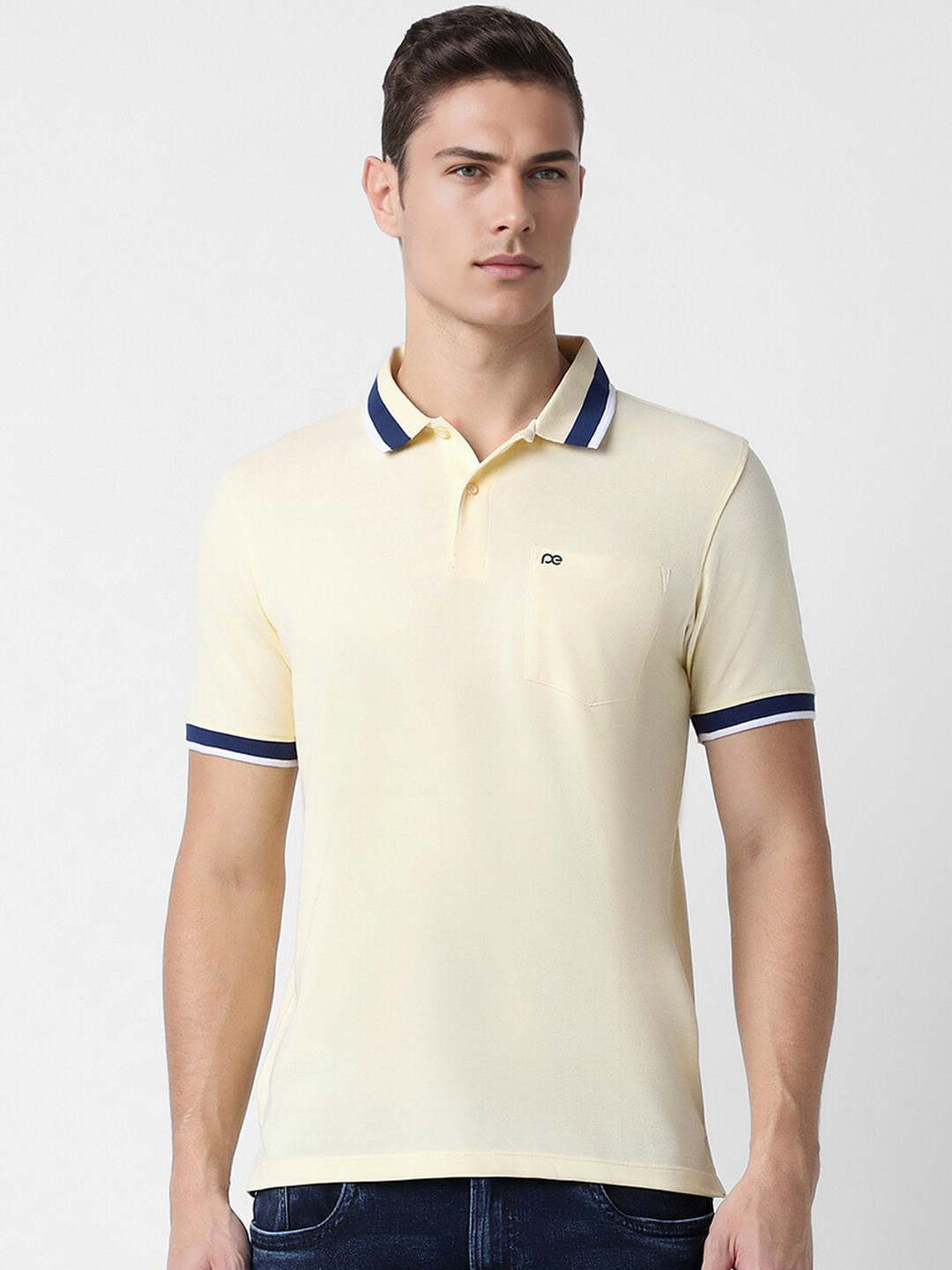 

Peter England Casuals Polo Collar Short Sleeves Cotton Casual T-shirt, Yellow