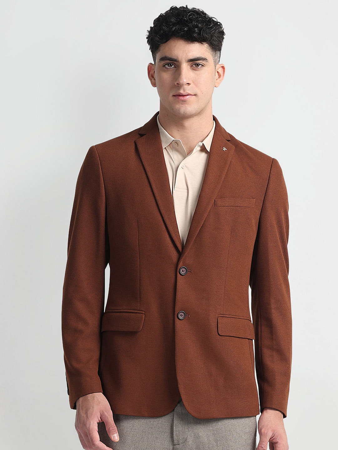 

Arrow Slim-Fit Single-Breasted Formal Blazer, Rust