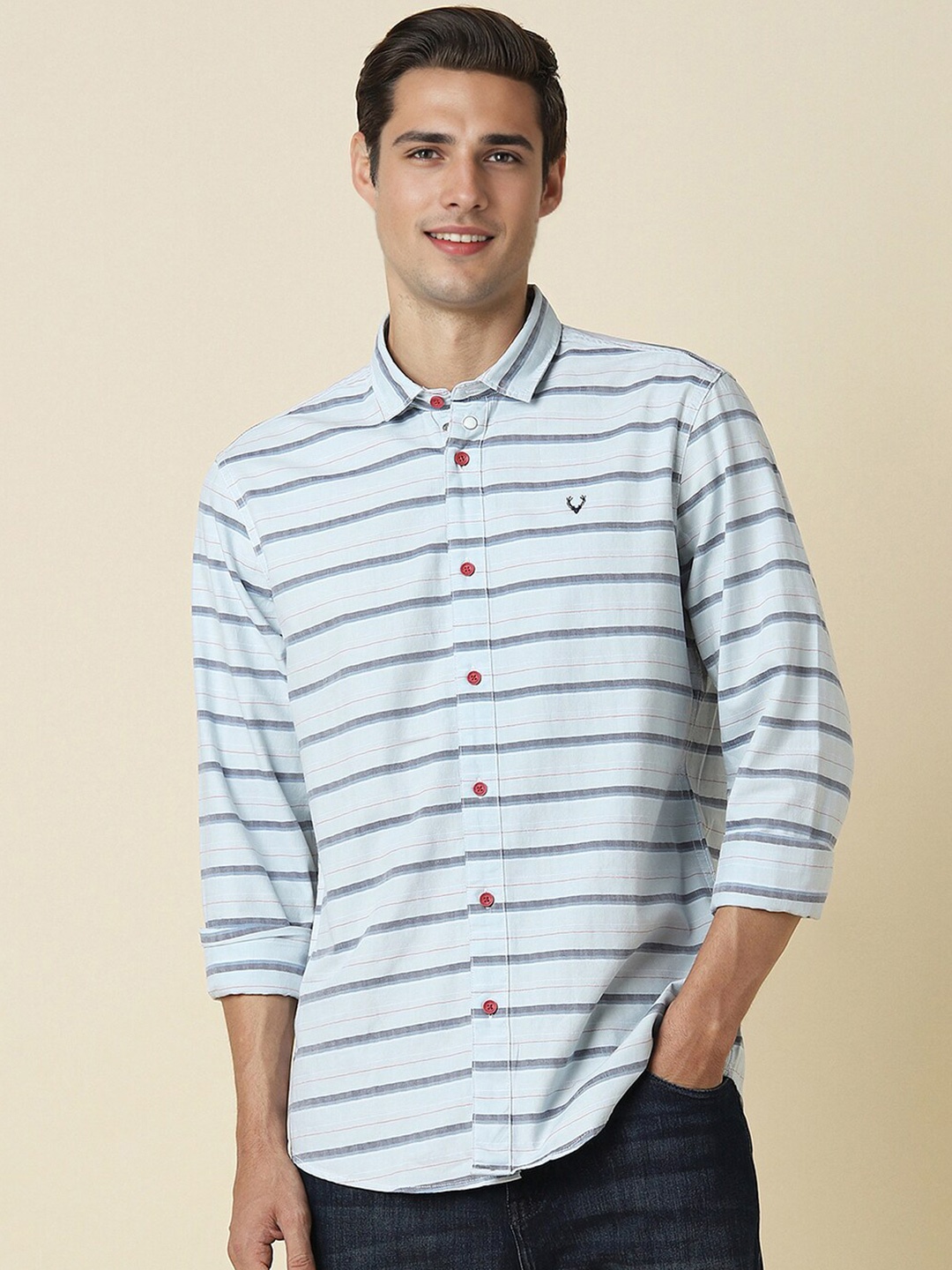 

Allen Solly Horizontal Striped Spread Collar Pure Cotton Casual Shirt, Blue