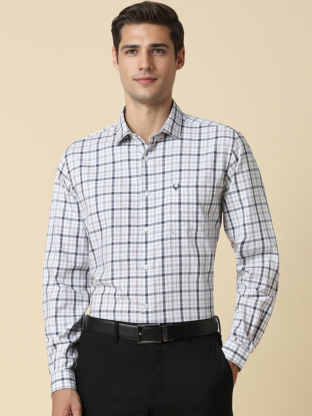 

Allen Solly Slim Fit Tartan Checked Spread Collar Pure Cotton Formal Shirt, White