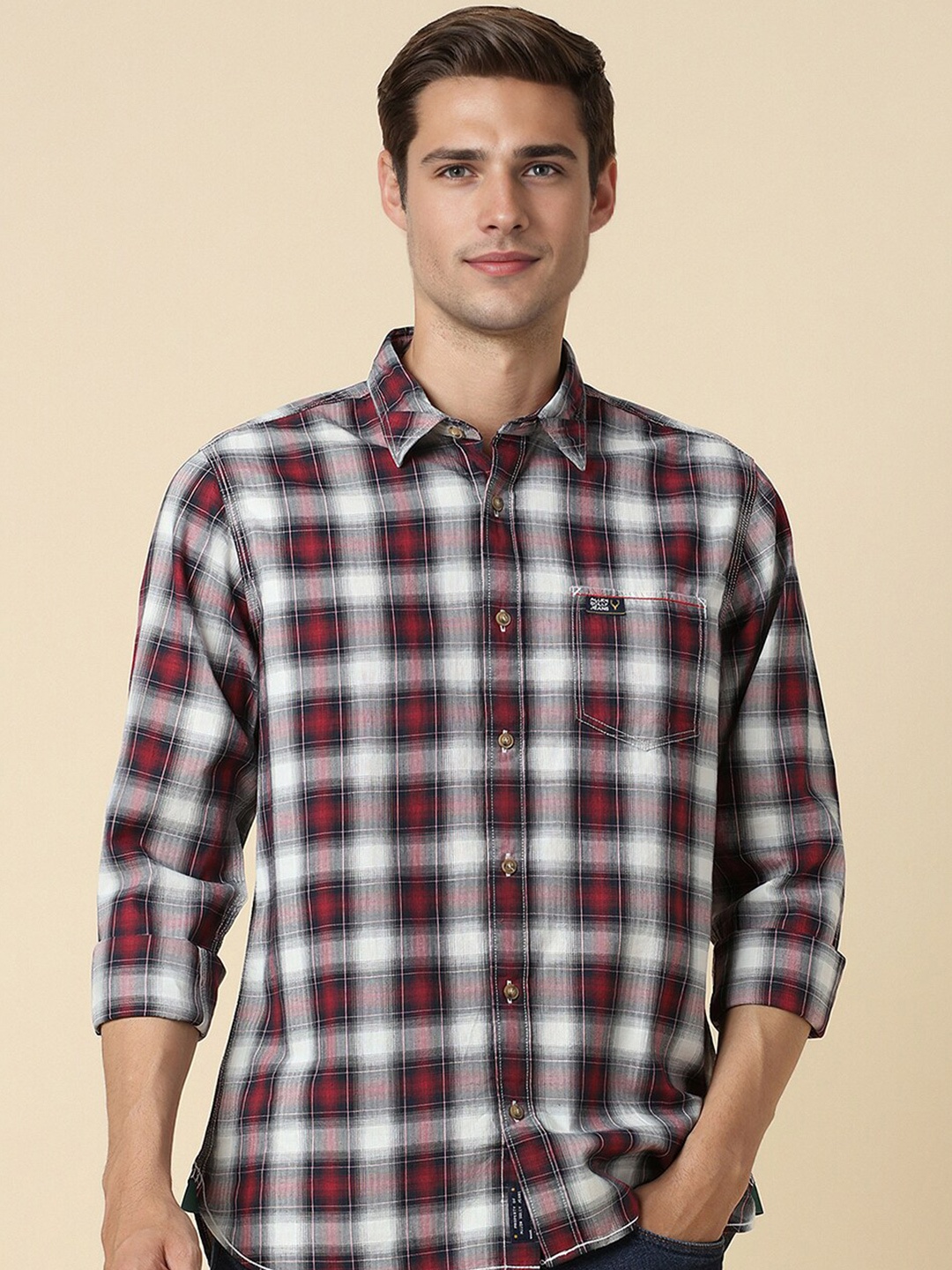 

Allen Solly Tartan Checked Spread Collar Pure Cotton Casual Shirt, Maroon