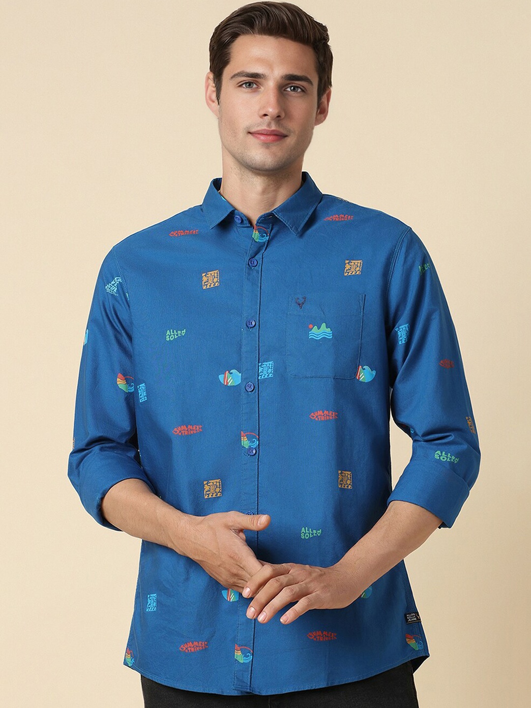 

Allen Solly Conversational Printed Spread Collar Custom Fit Casual Shirt, Blue