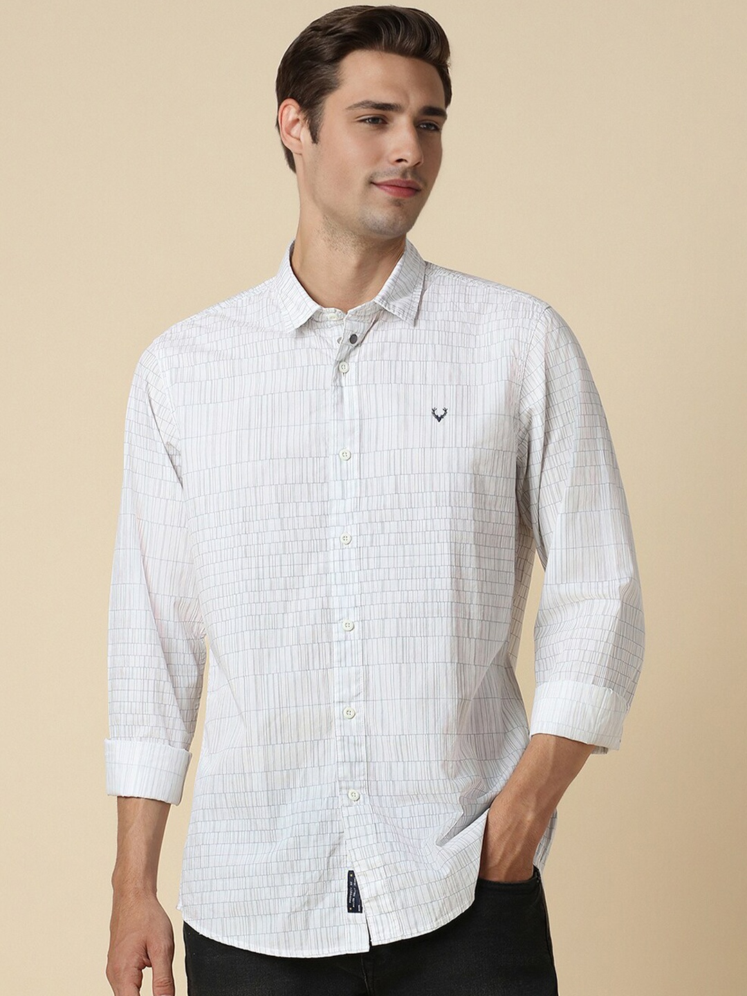 

Allen Solly Spread Collar Grid Tattersall Checks Cotton Opaque Checked Casual Shirt, White