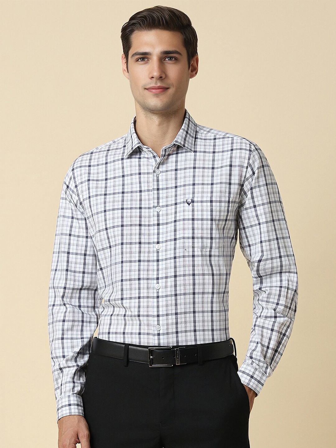 

Allen Solly Slim Fit Tartan Checked Spread Collar Pure Cotton Formal Shirt, White