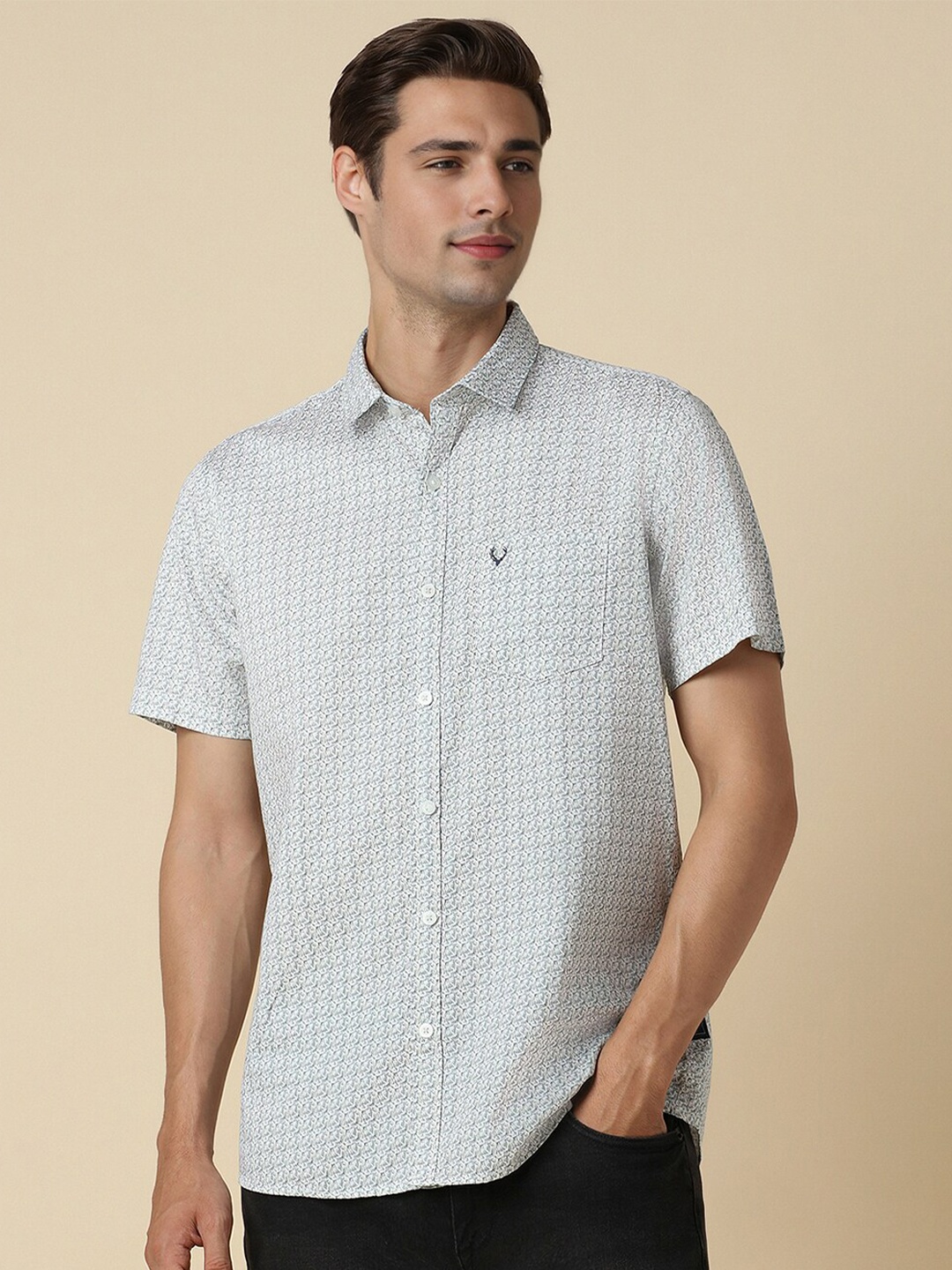 

Allen Solly Micro Ditsy Printed Spread Collar Pure Cotton Casual Shirt, Grey