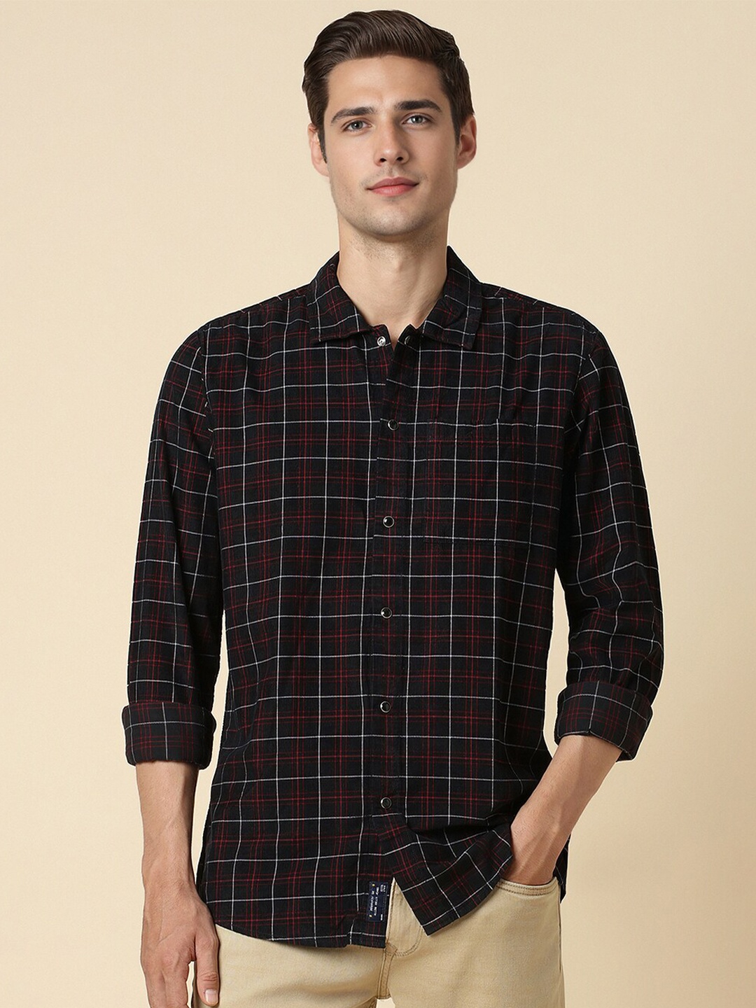 

Allen Solly Checked Custom Fit Pure Cotton Casual Shirt, Black