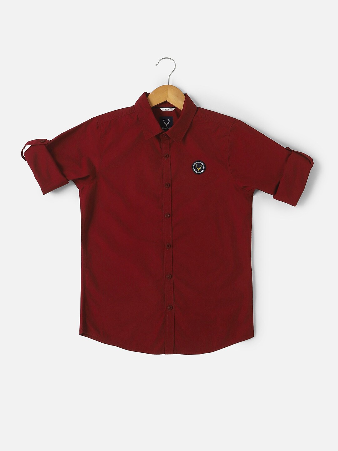 

Allen Solly Junior Boys Slim Fit Spread Collar Long Roll Up Sleeves Cotton Casual Shirt, Maroon