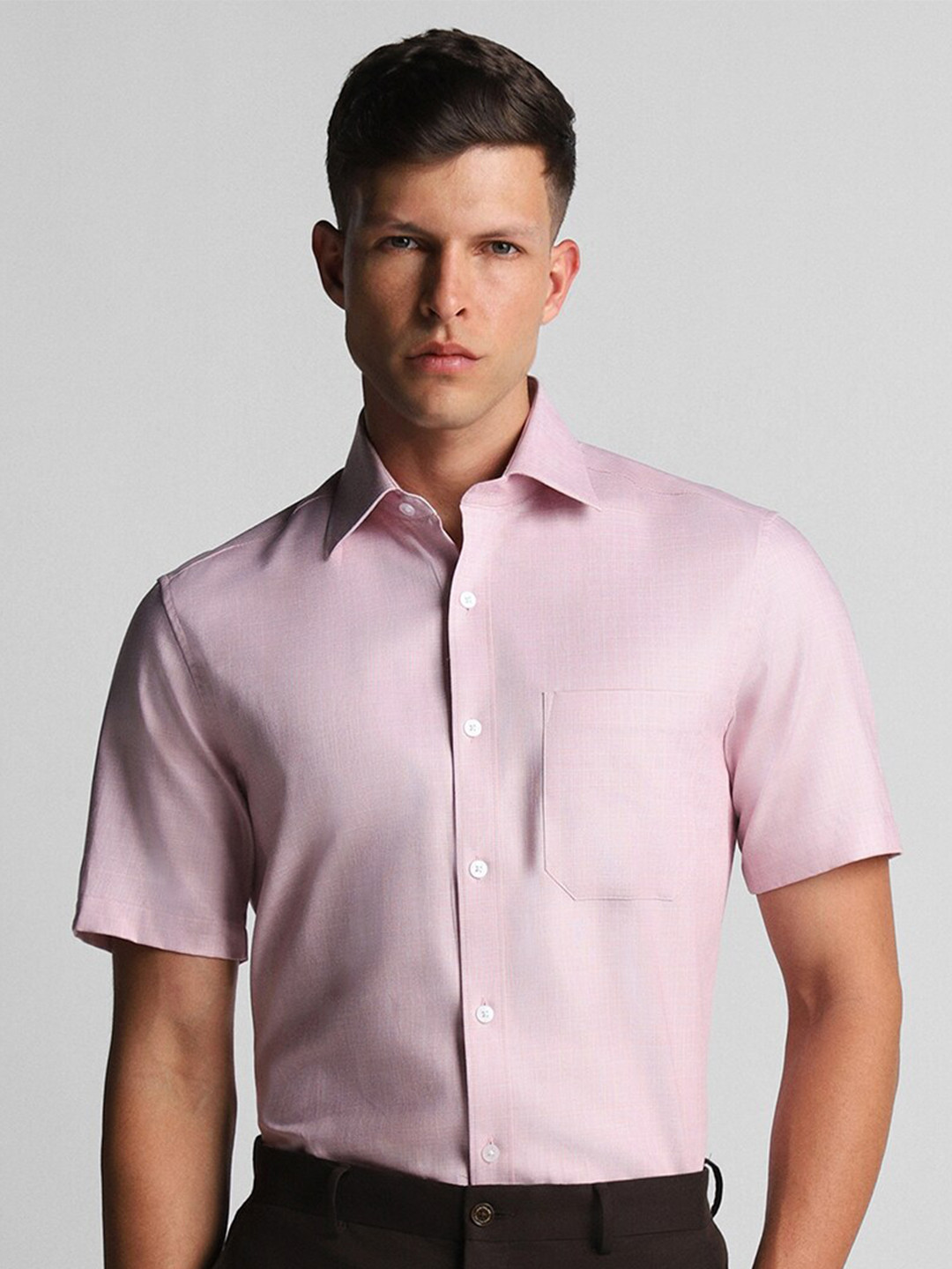 

Louis Philippe Spread Collar Opaque Cotton Formal Shirt, Pink