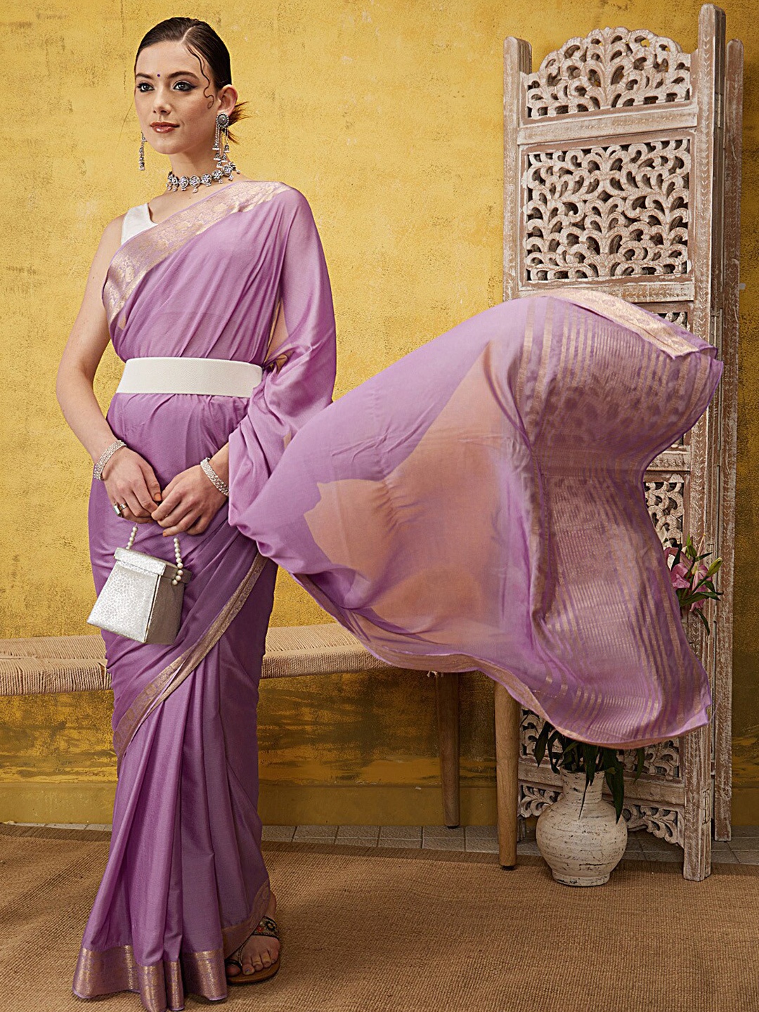 

Silk Land Zari Banarasi Saree, Purple