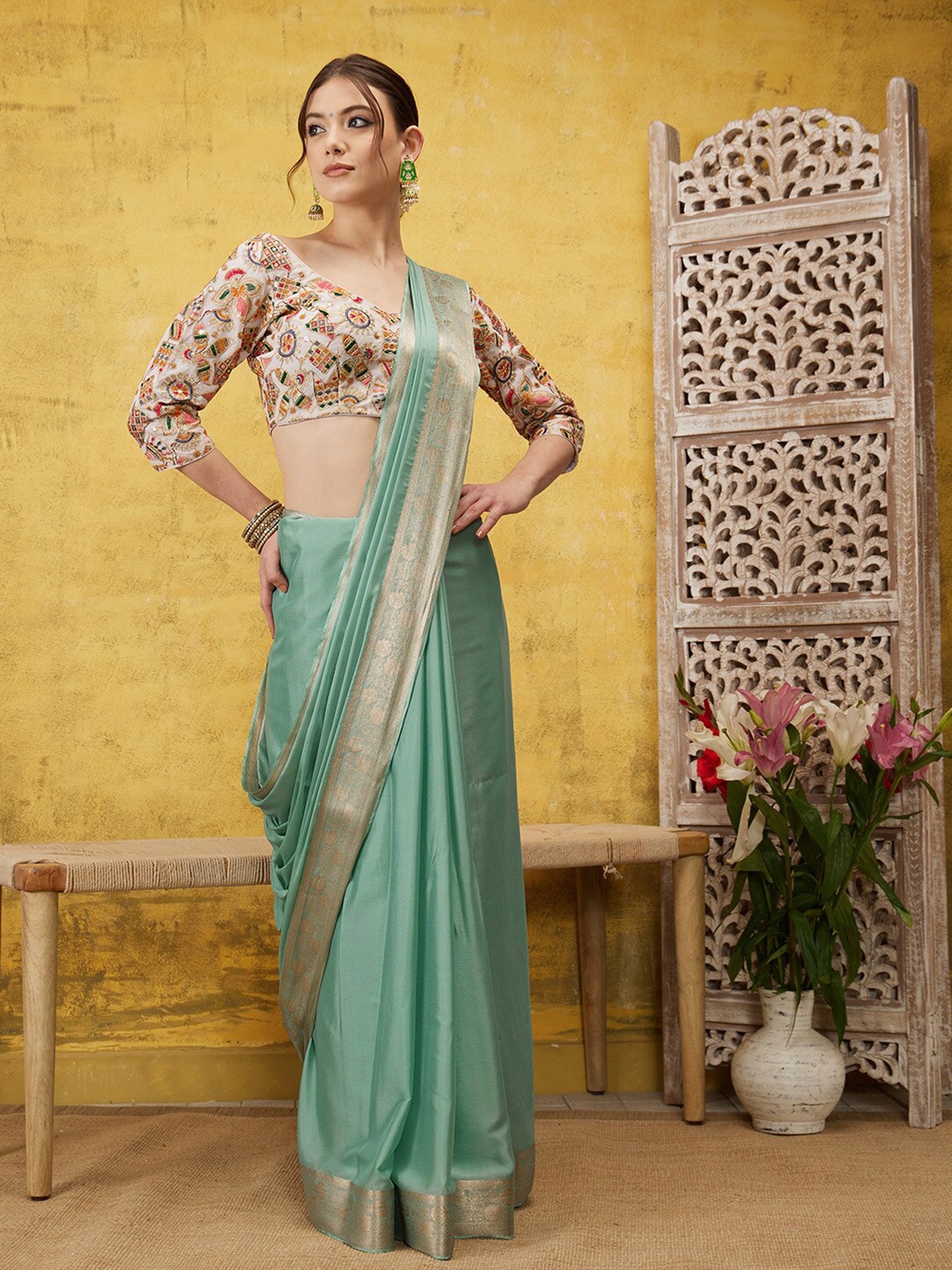 

Silk Land Zari Banarasi Saree, Teal