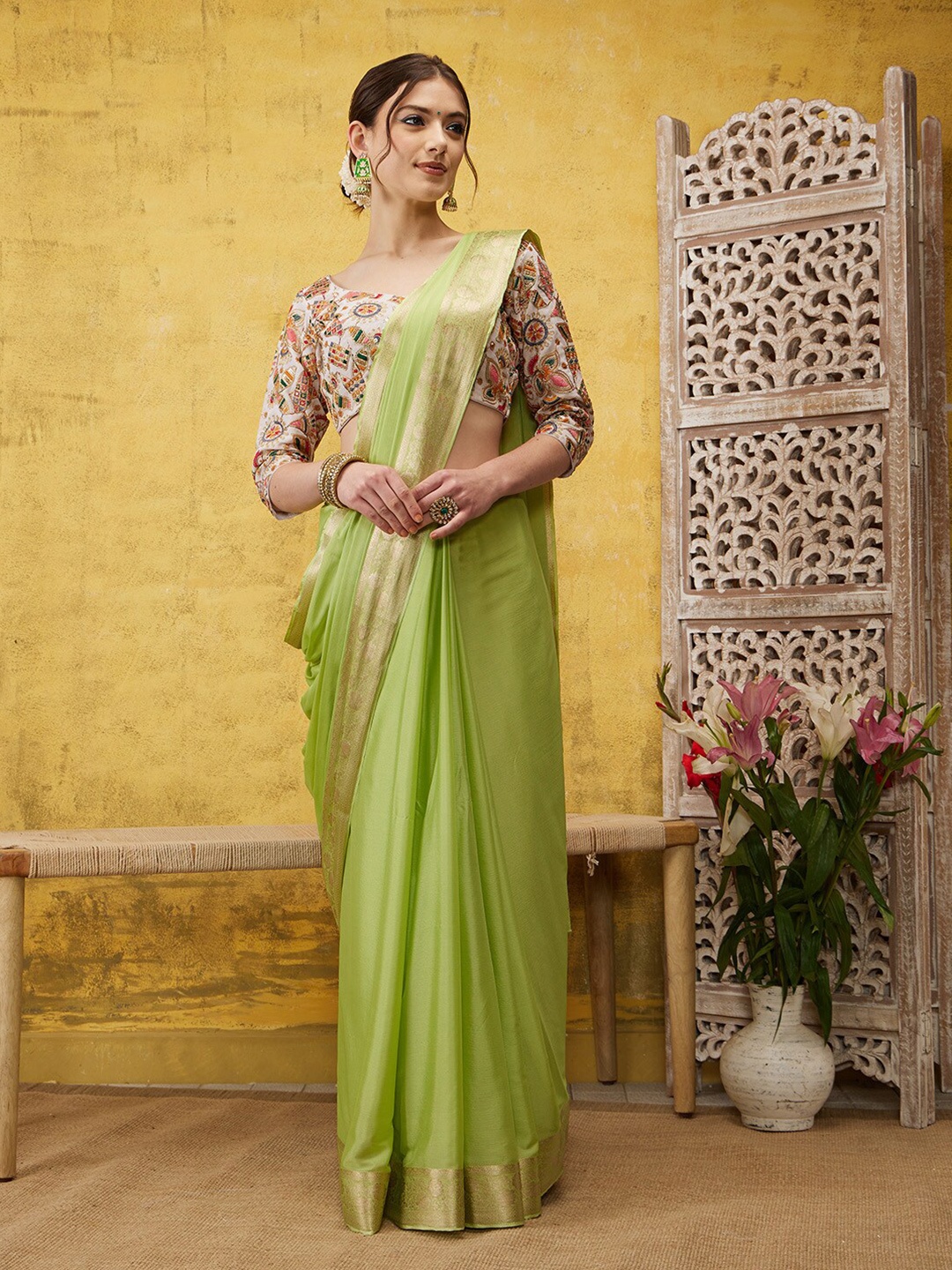 

Silk Land Zari Banarasi Saree, Green