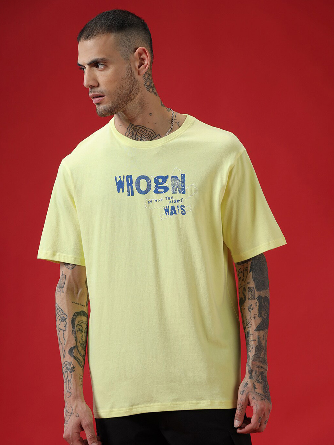 

WROGN Printed Round Neck Short Sleeves Regular Fit T-shirt, Yellow