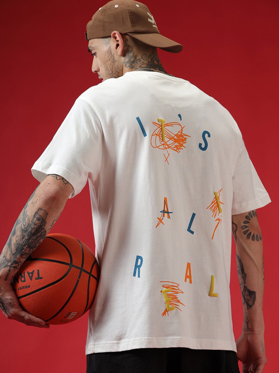 

WROGN Conversational Printed Oversized Acrylic T-shirt, Off white