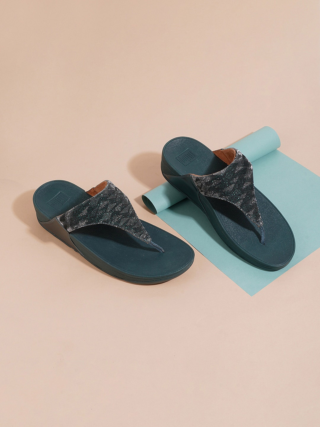 

fitflop Textured Open Toe Wedges, Blue