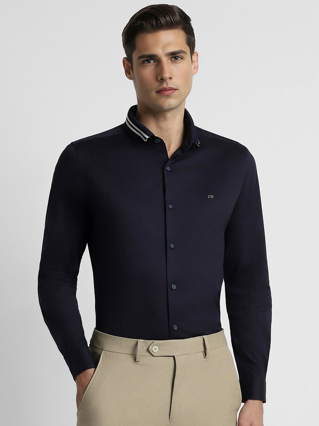 

Peter England Slim Fit Opaque Cotton Formal Shirt, Navy blue