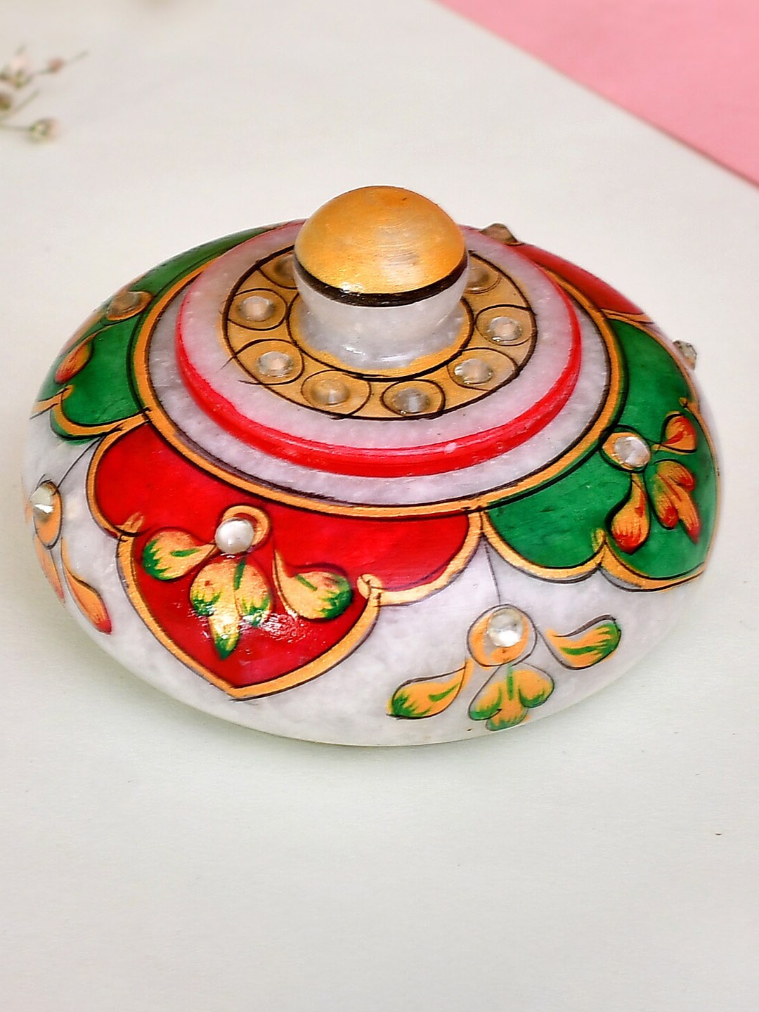 

CRAFTAM White & Green Marble Kumkum Bharani Box