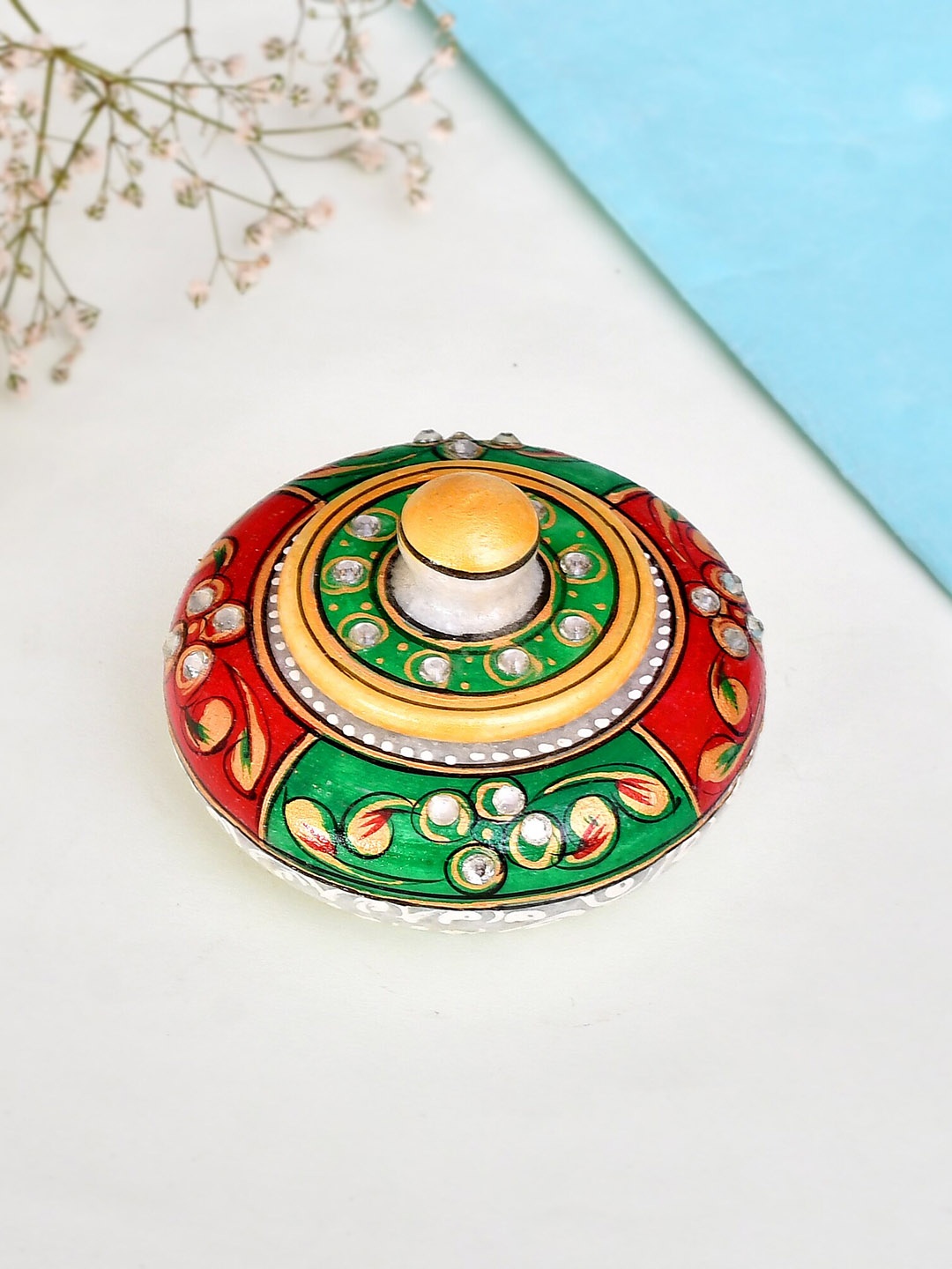 

CRAFTAM Red & Green Marble Sindoor Box