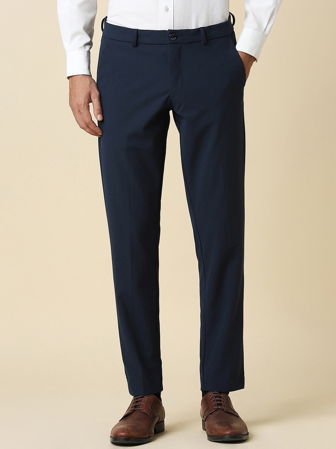 

Allen Solly Men Slim Fit Mid-Rise Formal Trouser, Navy blue