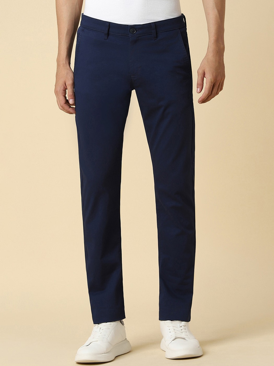

Allen Solly Men Slim Fit Mid-Rise Cotton Trousers, Navy blue