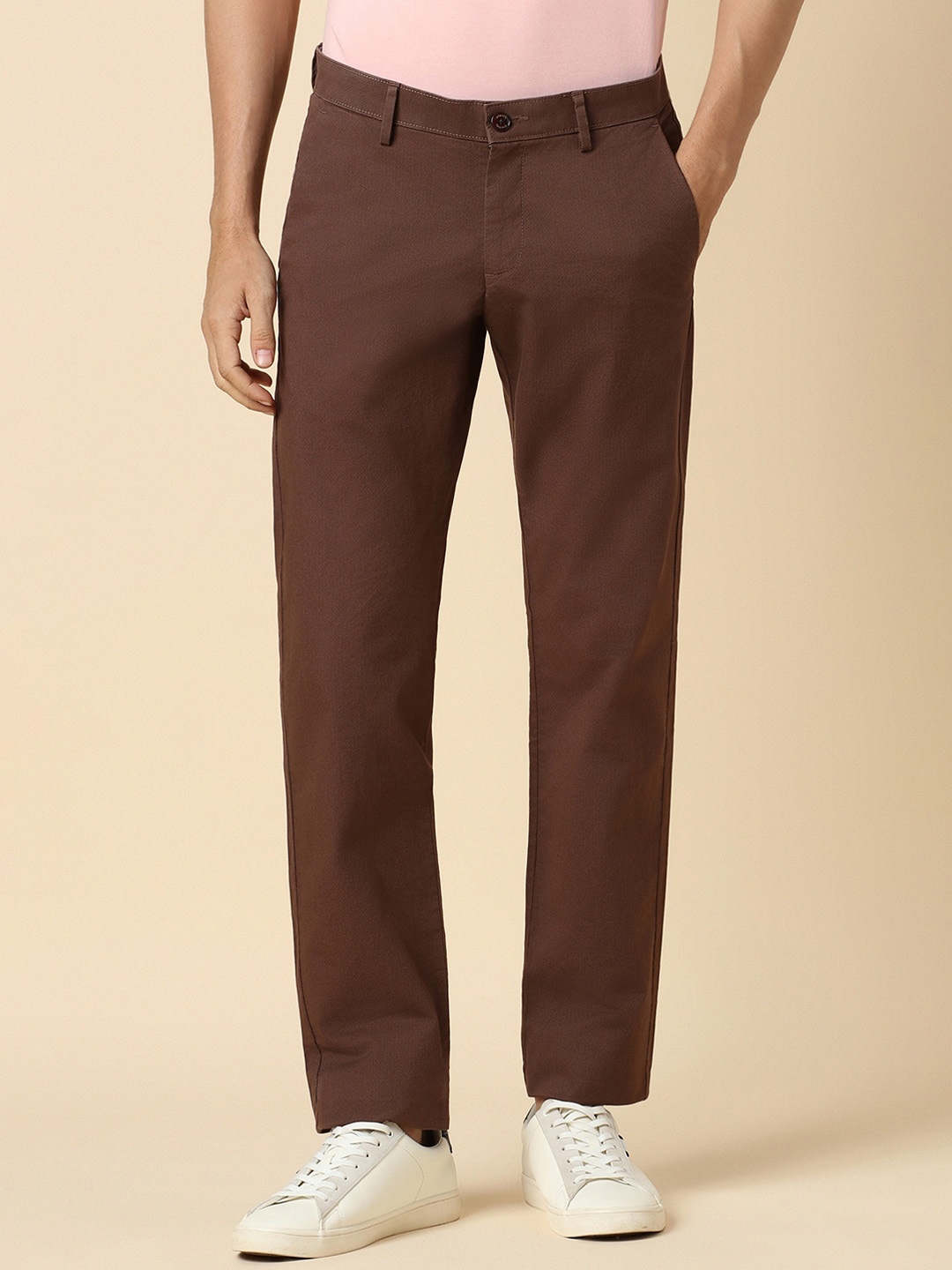 

Allen Solly Men Slim Fit Mid-Rise Cotton Trousers, Brown