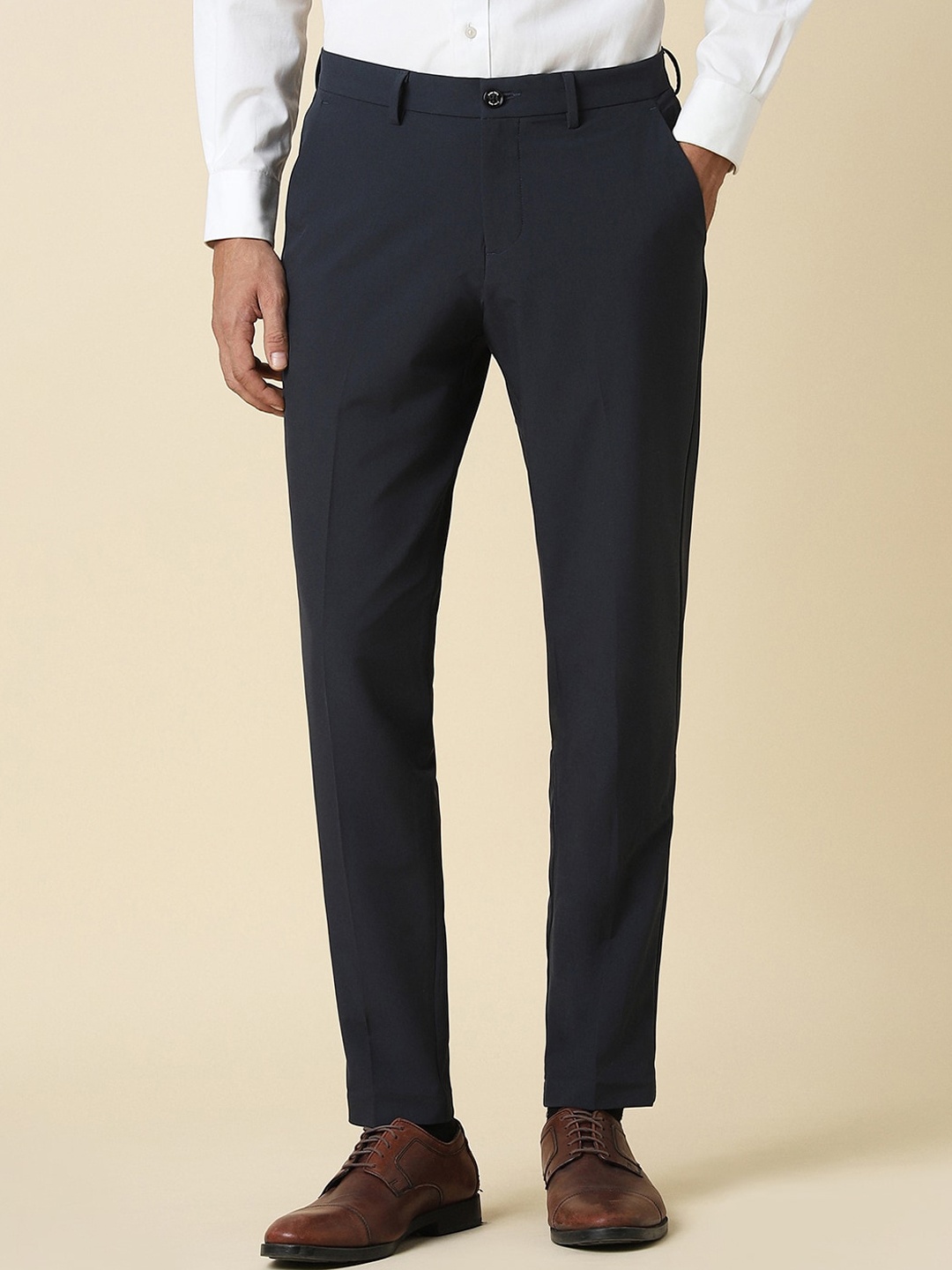 

Allen Solly Men Slim Fit Mid-Rise Formal Trousers, Navy blue