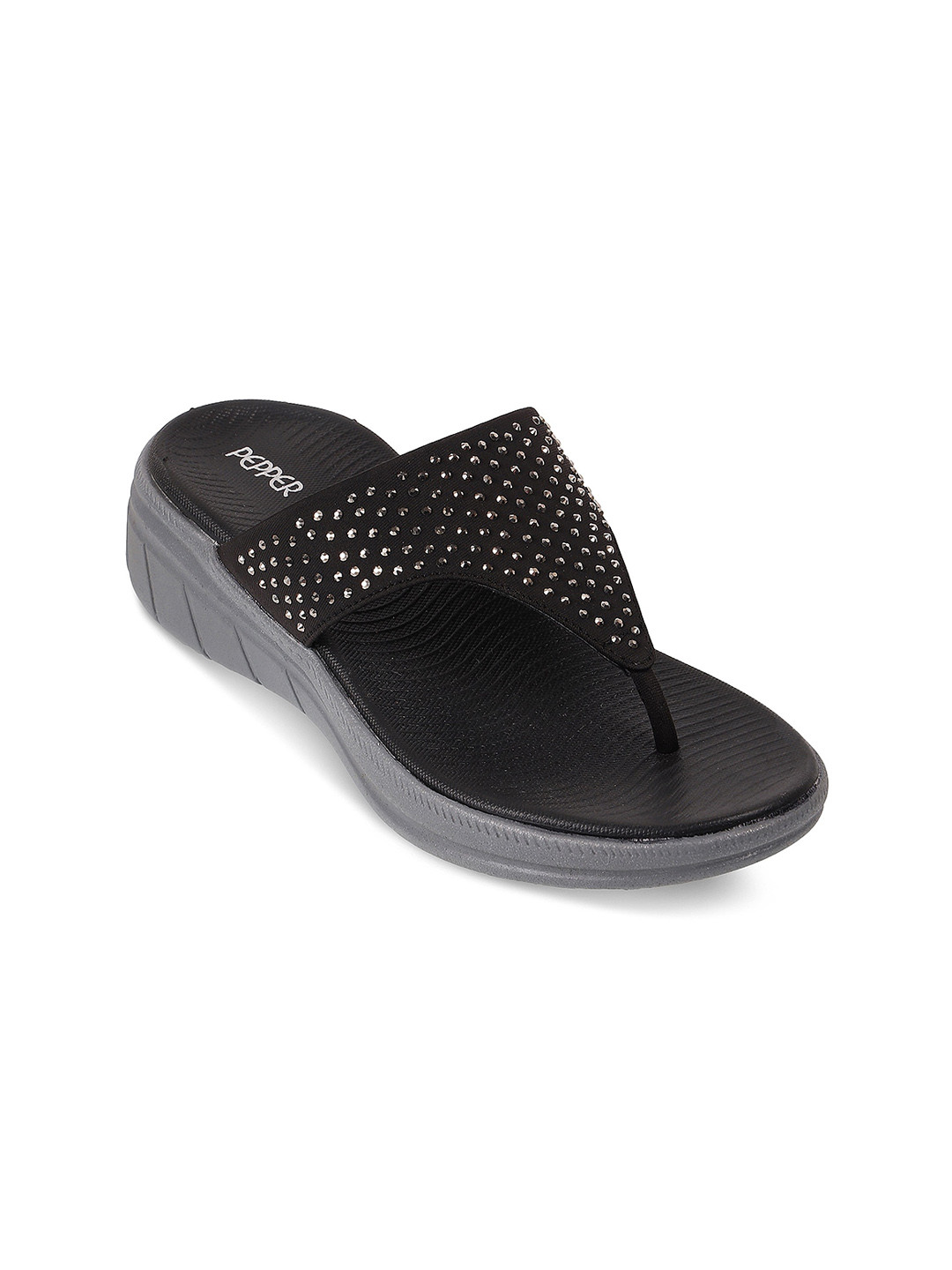 

PEPPER Embellished Open Toe T-Strap Flats, Black