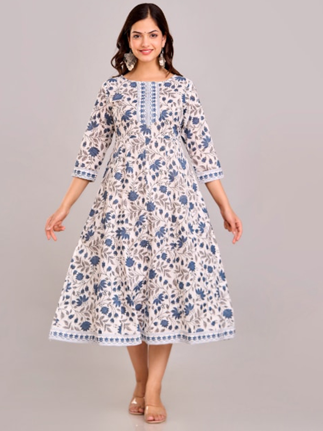 

BAIRAJ Floral Printed Anarkali Kurta, Grey