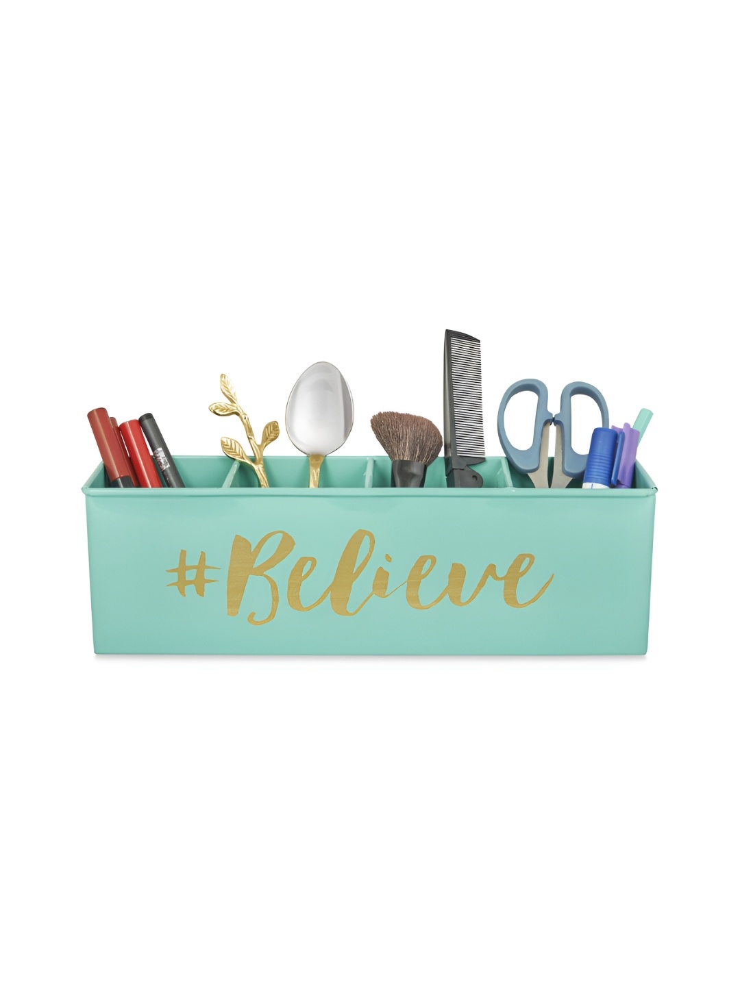 

Living With Elan Blue Typography Printed 4 Compartments Reusable Desk Organizer