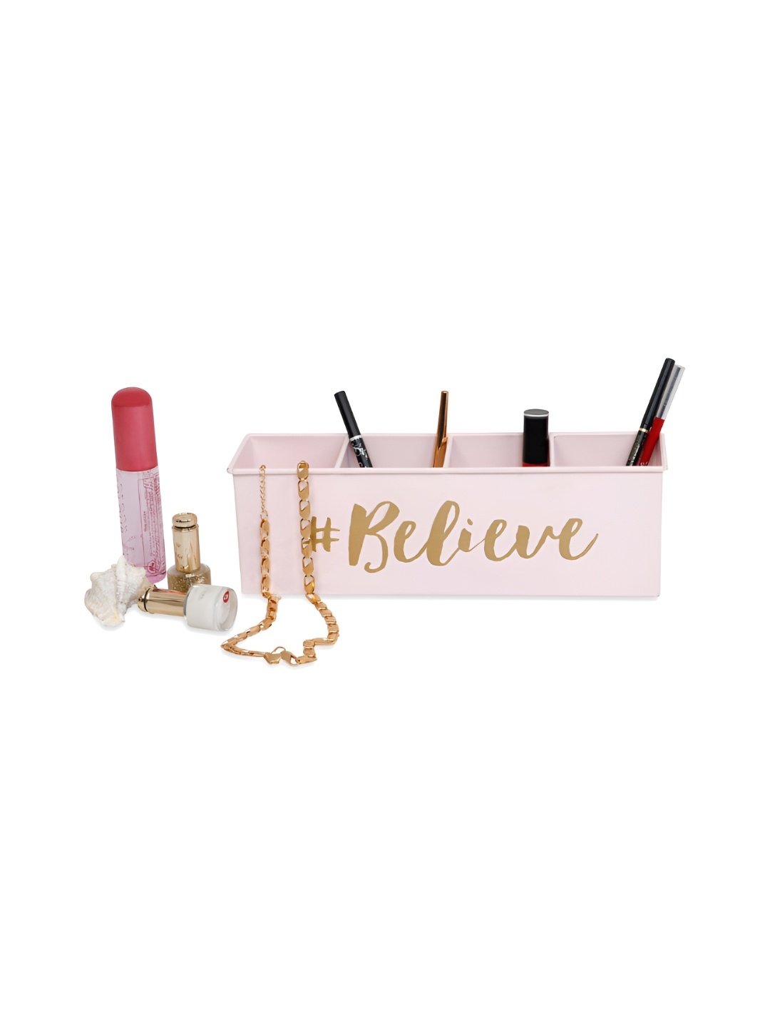 

Living With Elan Pink Typography Printed 4 Compartments Reusable Desk Organizer