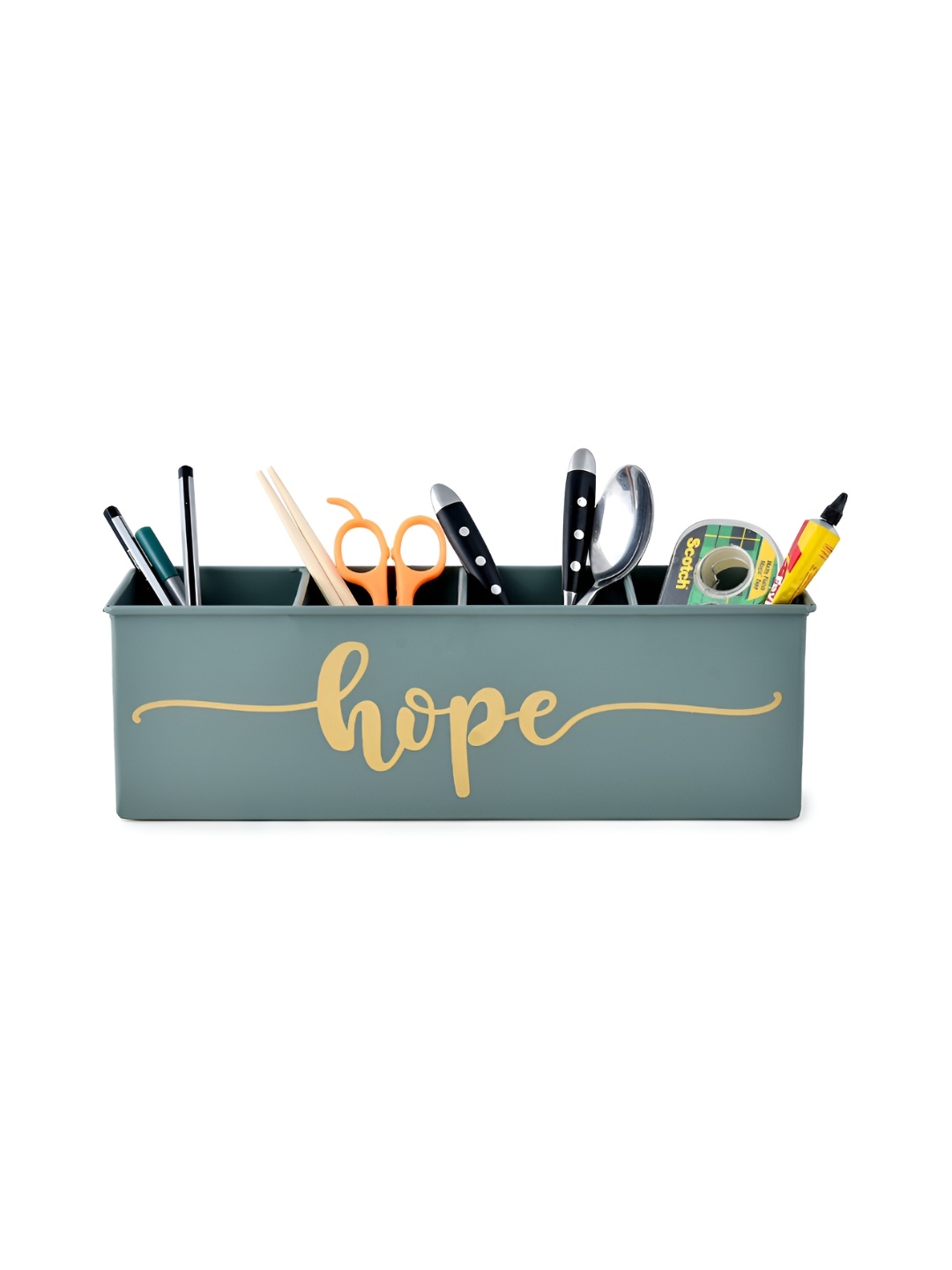 

Living With Elan Green Typography Printed 4 Compartments Reusable Desk Organizer