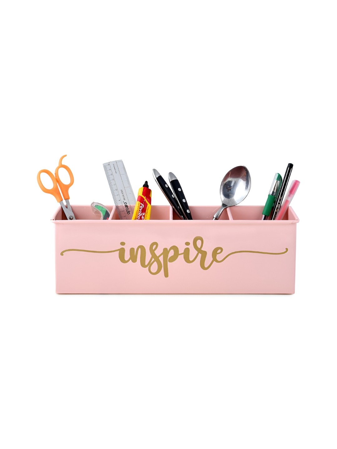 

Living With Elan Pink Typography Printed 4 Compartments Reusable Desk Organizer