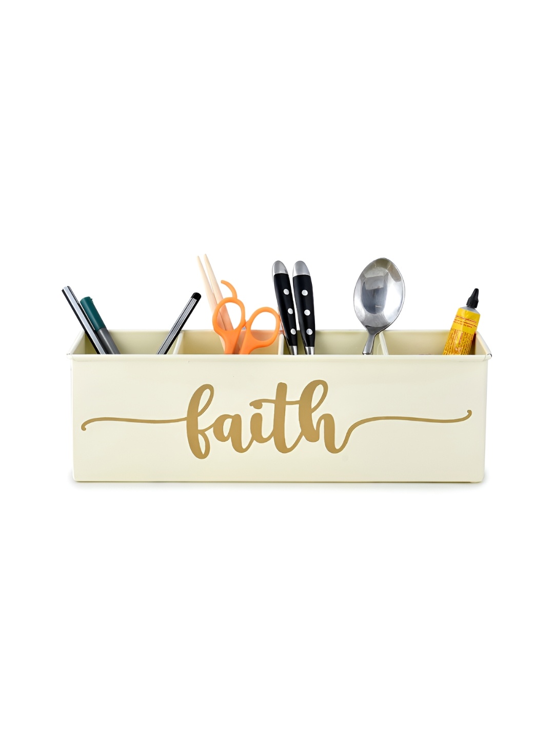 

Living With Elan White Typography Printed 4 Compartments Reusable Desk Organizer