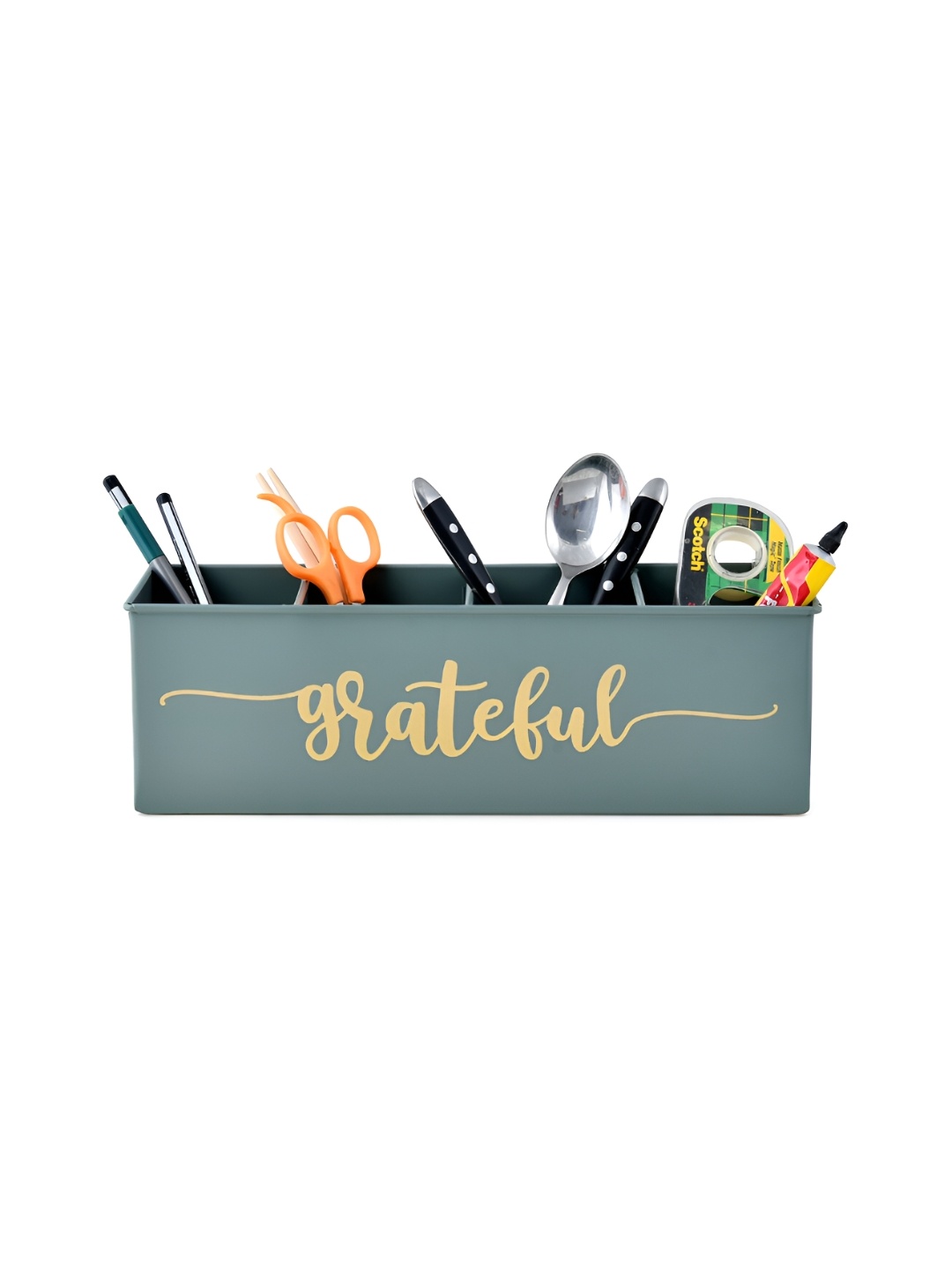 

Living With Elan Green Typography Printed 4 Compartments Reusable Desk Organizer
