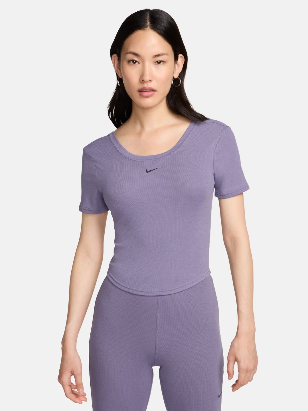 

Nike Sportswear Chill Knit Women's Tight Scoop-Back Short-Sleeve Mini-Rib Top, Purple