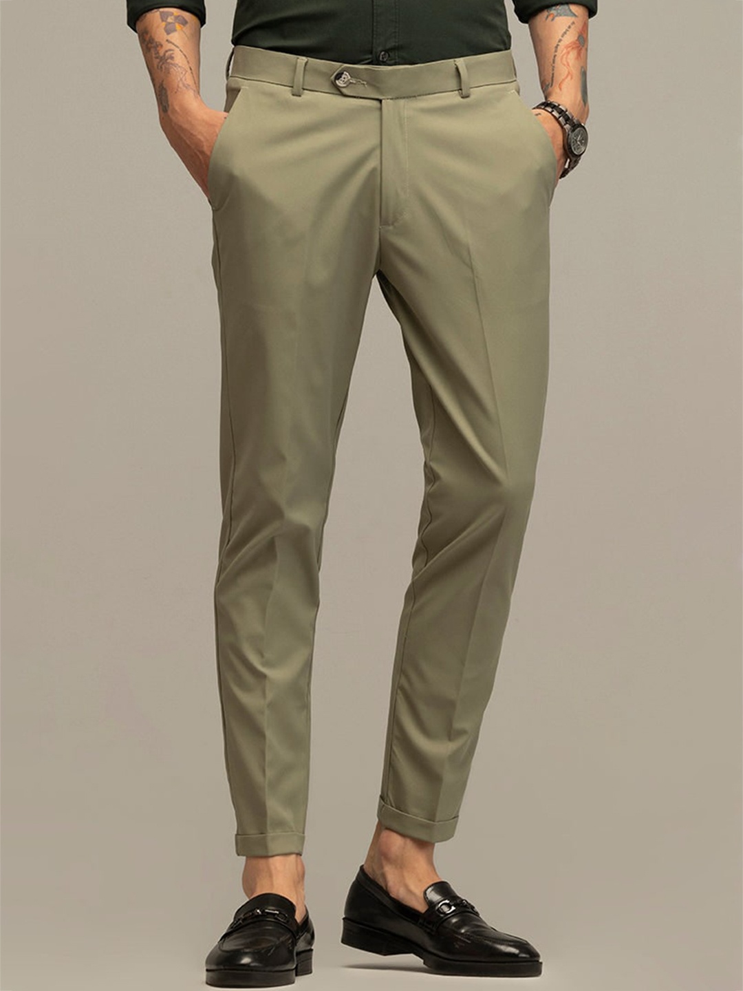 

Snitch Men Smart Slim Fit Cotton Chinos Trouser, Green