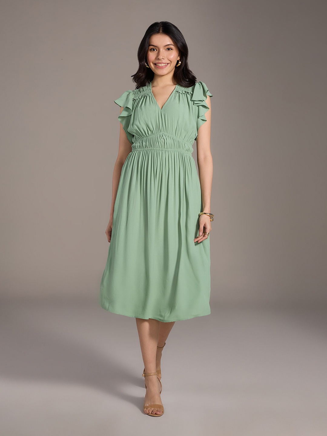 

20Dresses Green V-Neck Fit & Flare Dress