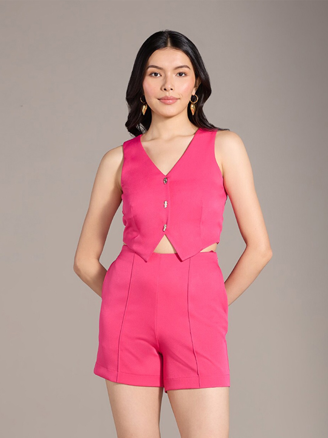 

20Dresses Fuchsia V-Neck Sleeveless Top with Shorts