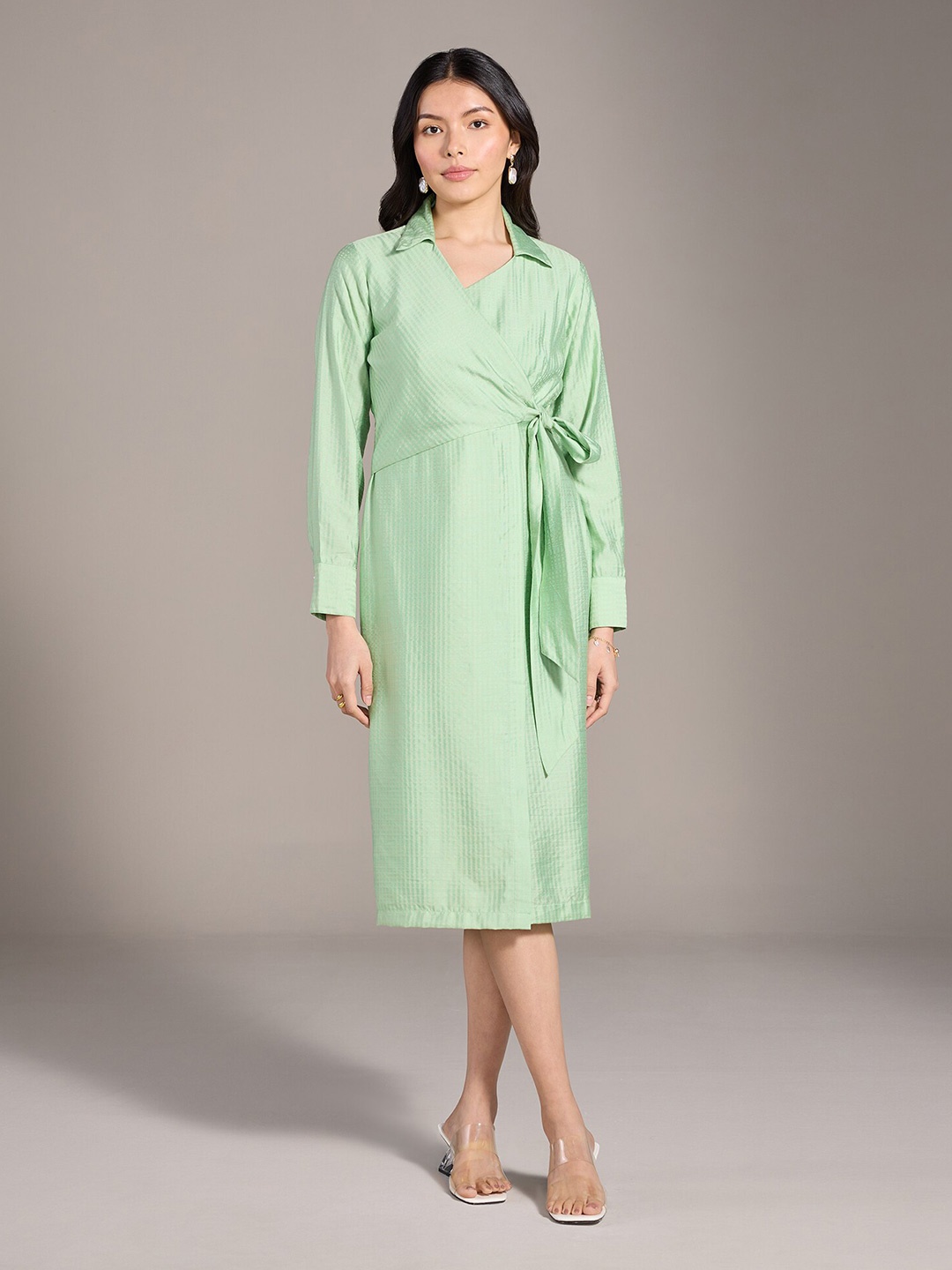 

20Dresses xxd urban brights Green Shirt Collar A-Line Midi Dress