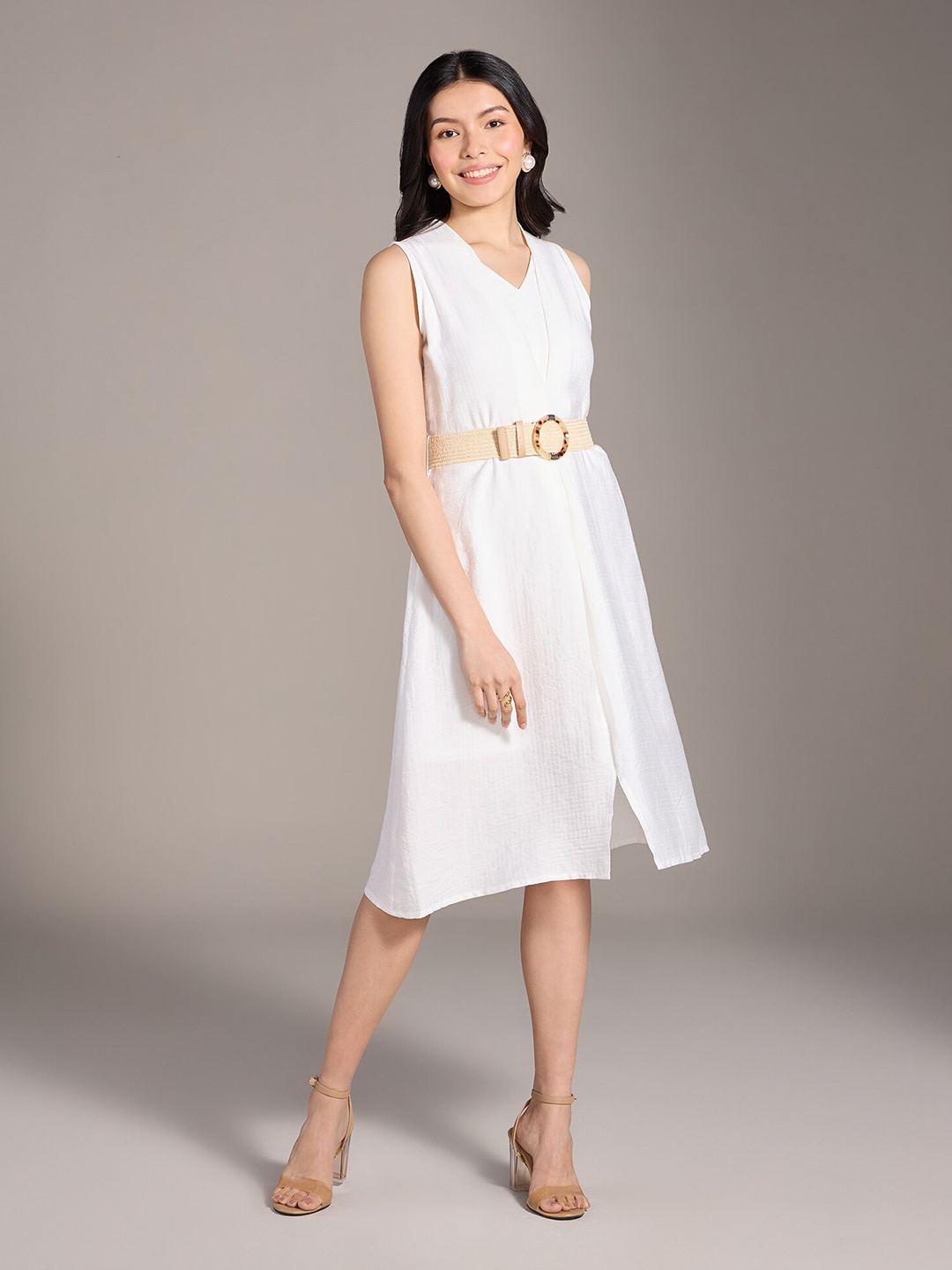 

20Dresses xxd urban brights White Front Slit A Line Midi Dress