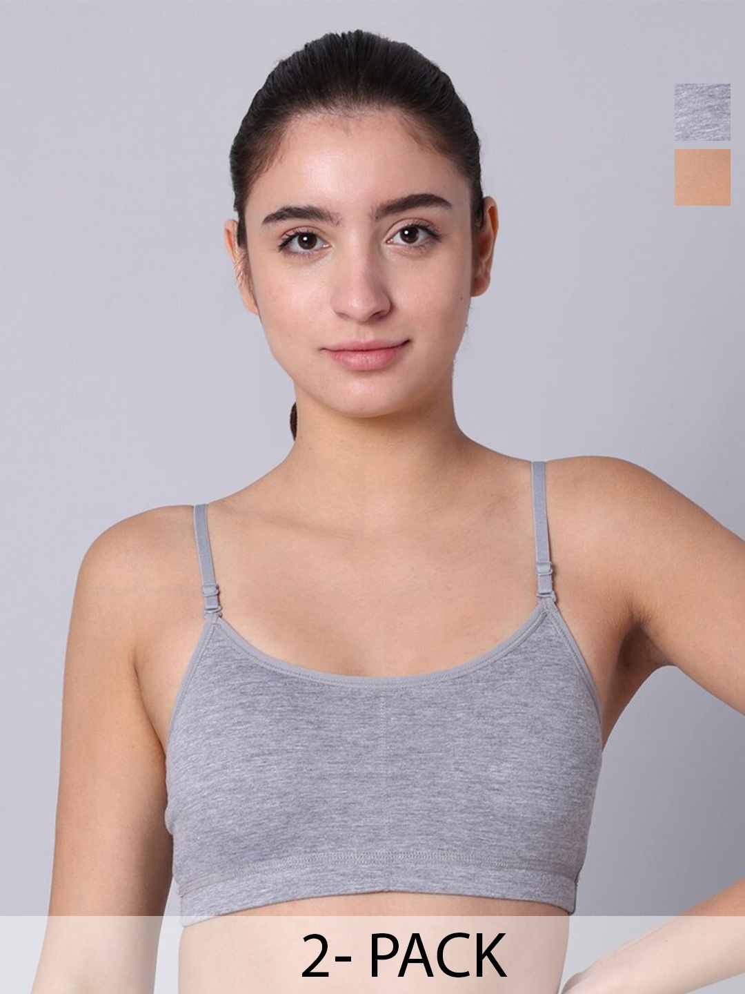 

Sillysally Pack Of 2 Cotton Bralette Bra Full Coverage All Day Comfort Non-Wired, Beige