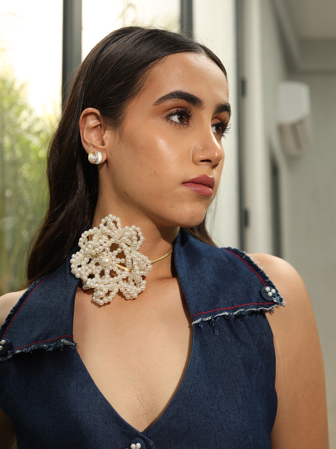 

ISHKAARA Pearl Beaded Choker Necklace, White