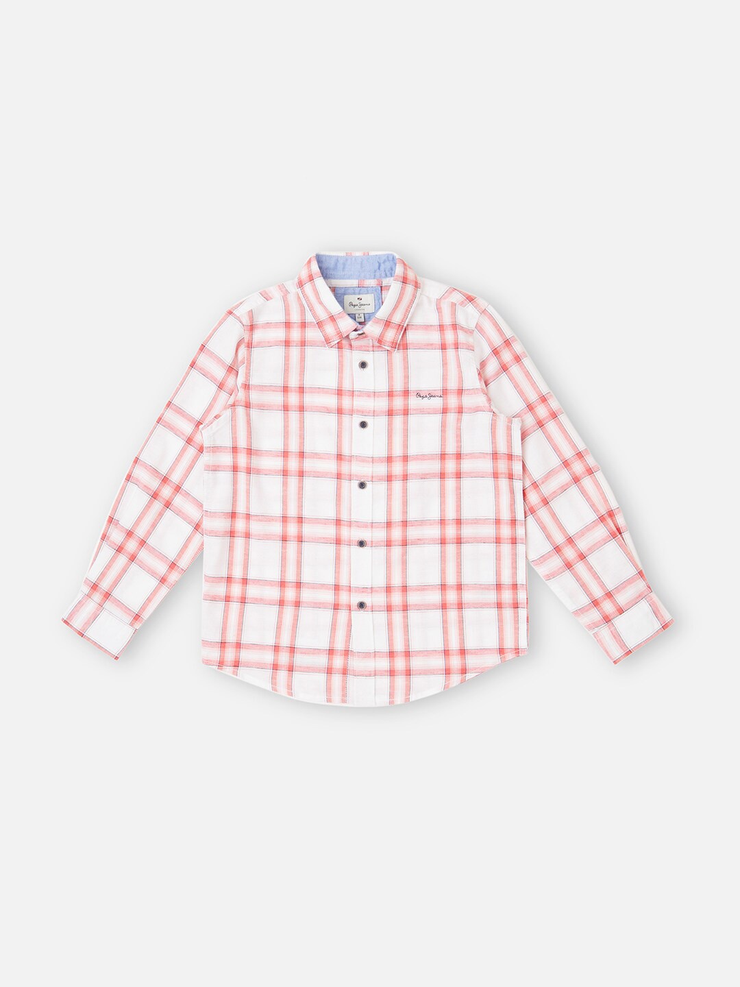 

Pepe Jeans Boys Spread Collar Long Sleeves Tartan Checks Cotton Checked Casual Shirt, White