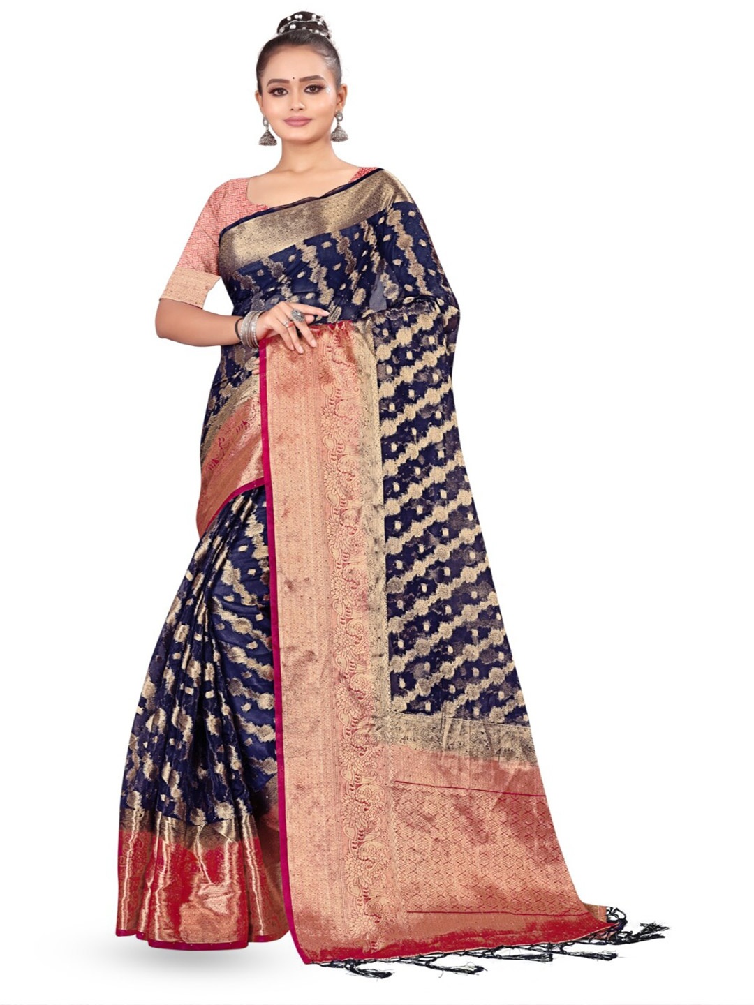 

RANGRASIYA Ethnic Motifs Zari Organza Banarasi Saree, Black