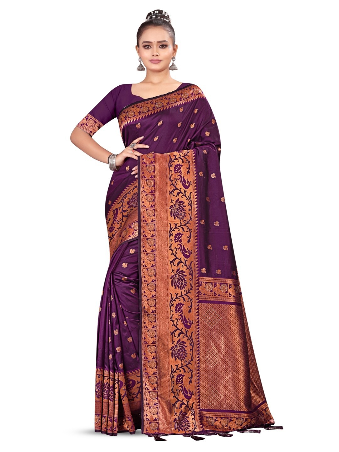 

RANGRASIYA Ethnic Motifs Woven Design Zari Organza Banarasi Saree, Magenta