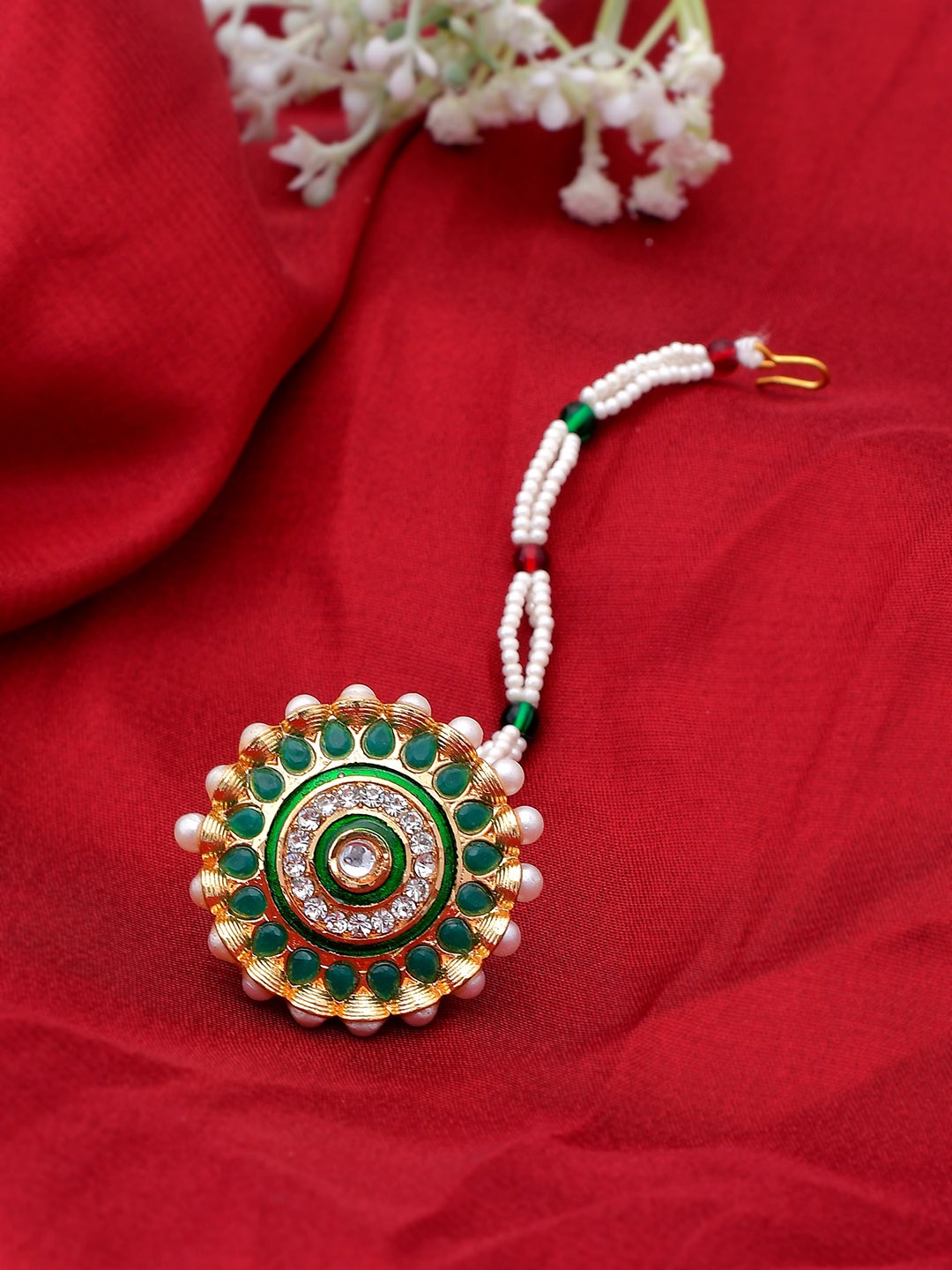

Silvermerc Designs Gold-Plated Pearls Studded Sheeshphool Head Jewellery