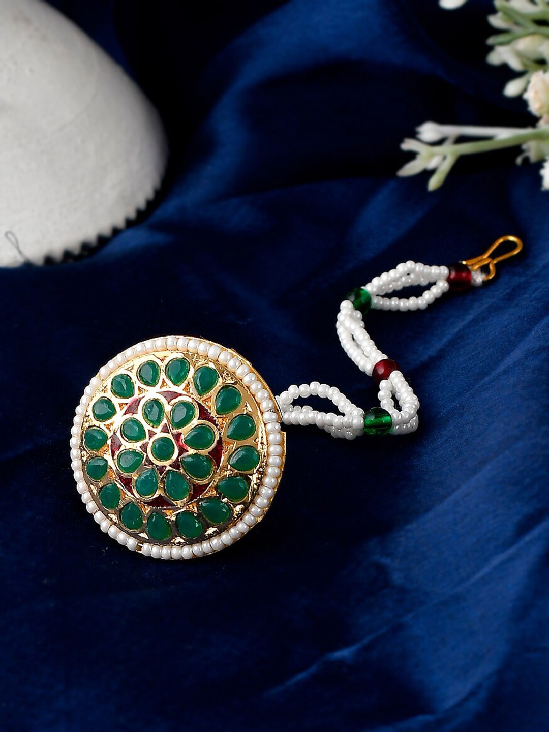 

Silvermerc Designs Gold-Plated Pearls Studded Maang Tikka