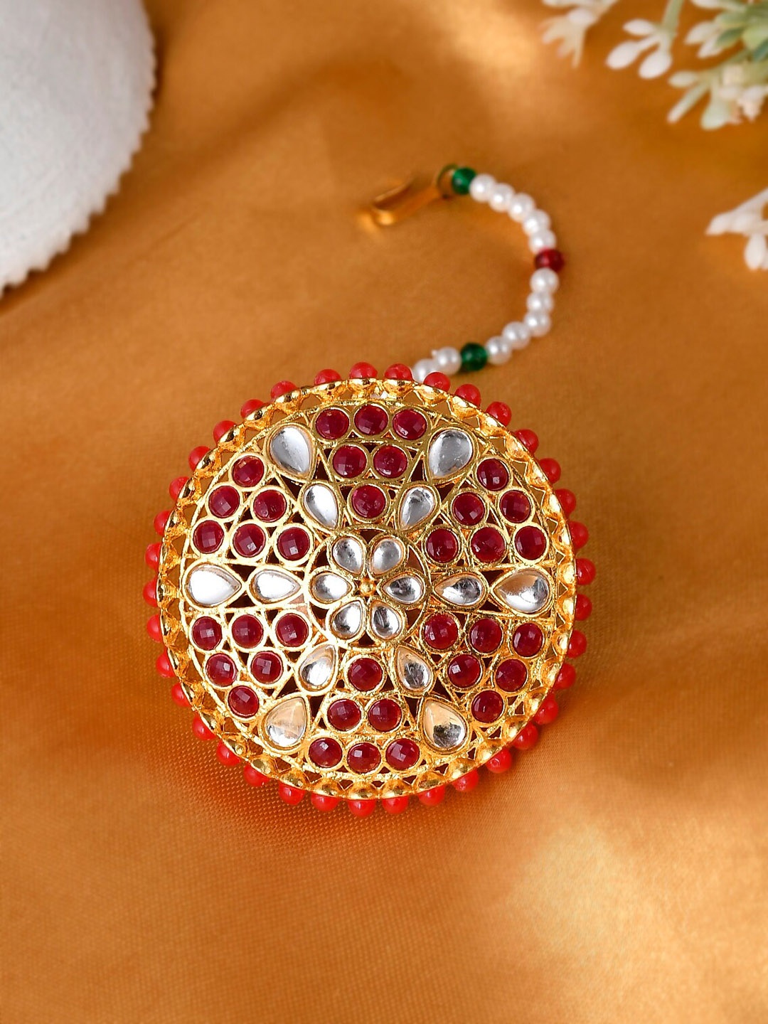 

Silvermerc Designs Gold-Plated Stone Studded Maang Tikka Head Jewellery