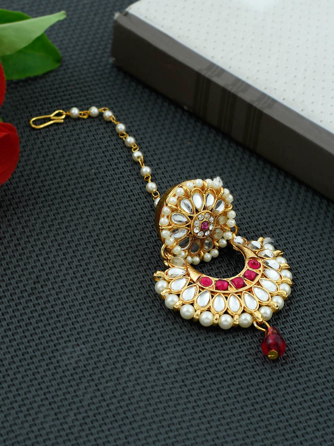

Silvermerc Designs Gold-Plated Stone Studded Maang Tikka Head Jewellery